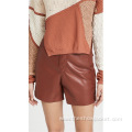 New Arrivals Solid Leather Women's Vintage Shorts